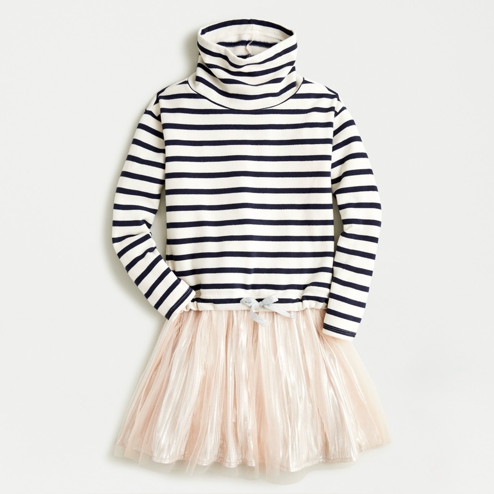J.Crew Girls Crewcuts Navy Stripe Sweatshirt Dress Pink Tulle Skirt Sz 12 NWT